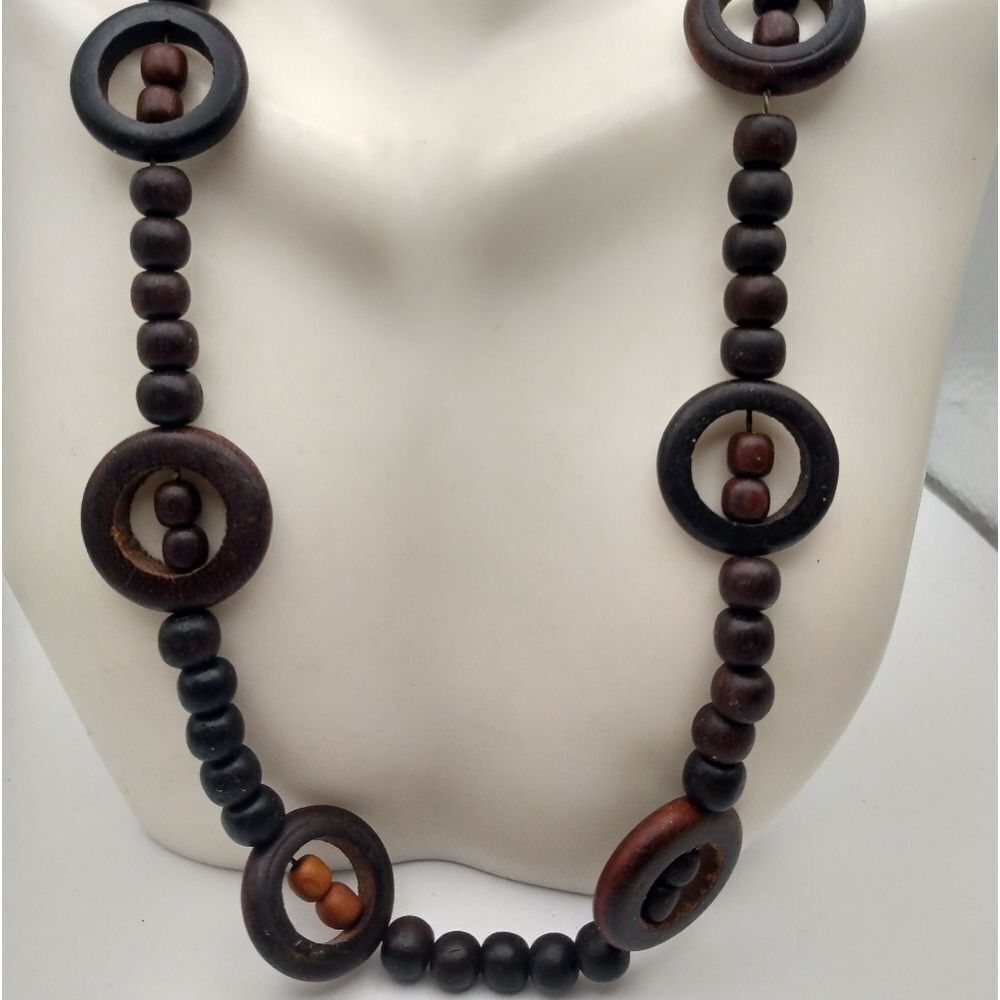 Round wooden circle tribal necklace